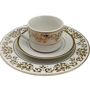 12 Pc TIENSHAN Classic Gold Plates Cup &‎ Saucer 4 Sets Fine China